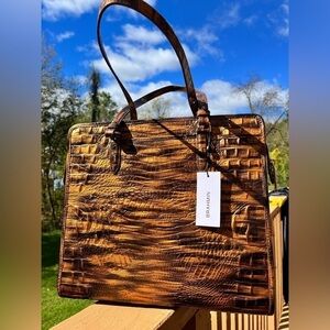 Brahmin Tia Tote Tiger’s Eye Brown Croc Embossed Leather NWT